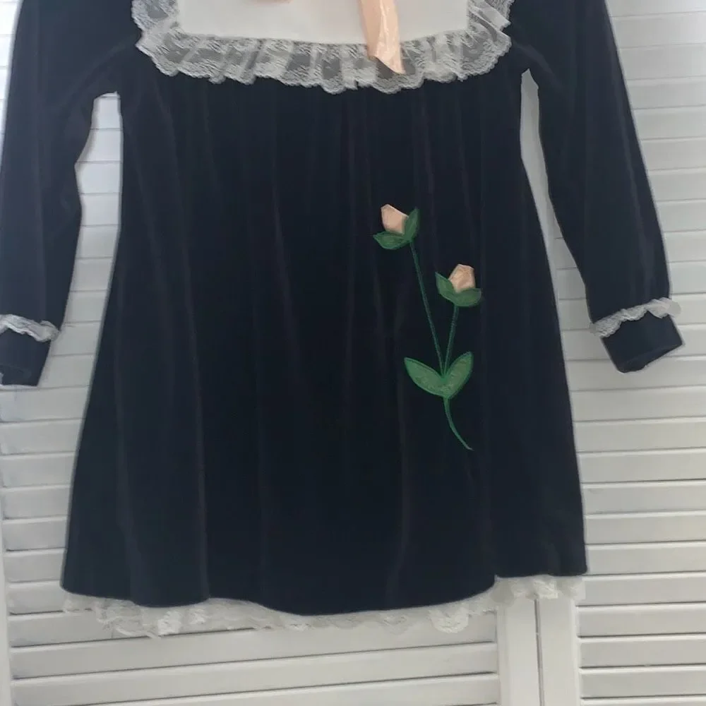 Vintage Bonnie Jean Velvet Lace Bib Collar Dress Size‎ 6